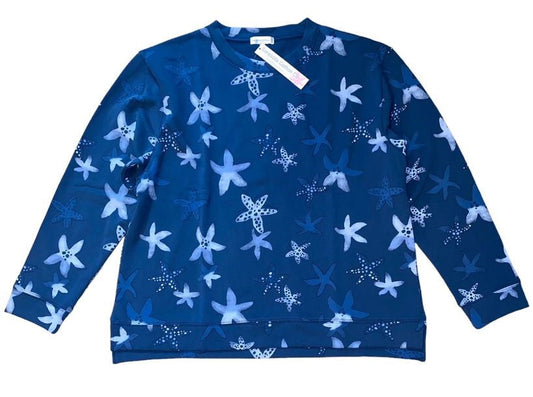 Sarasota Cotton M Navy Starfish Siesta Key French Terry Pullover Sweatshirt