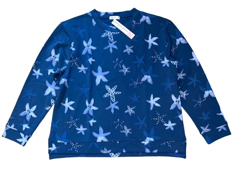 Sarasota Cotton 2X Navy Starfish Siesta Key French Terry Pullover Sweatshirt