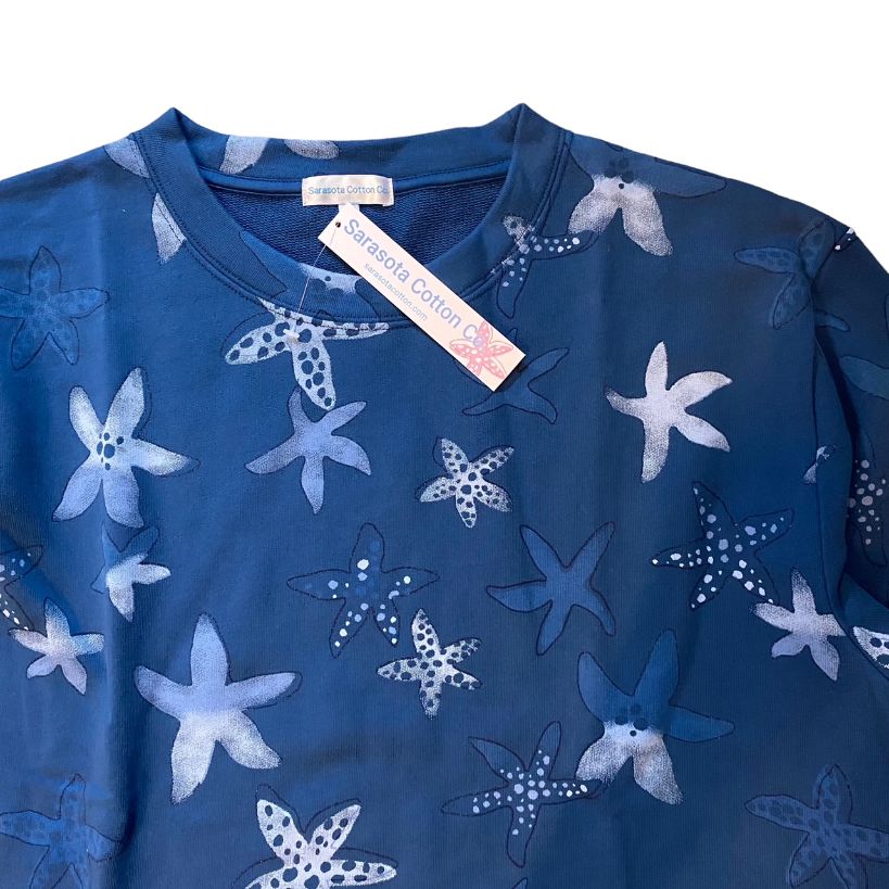 Sarasota Cotton M Navy Starfish Siesta Key French Terry Pullover Sweatshirt