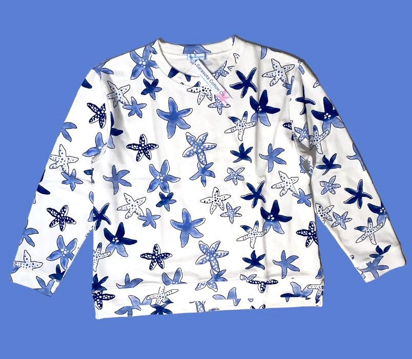 Sarasota Cotton 1X White Starfish Siesta Key French Terry Pullover Sweatshirt